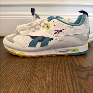Reebok women’s White Sneakers with Teal and Purple Accents